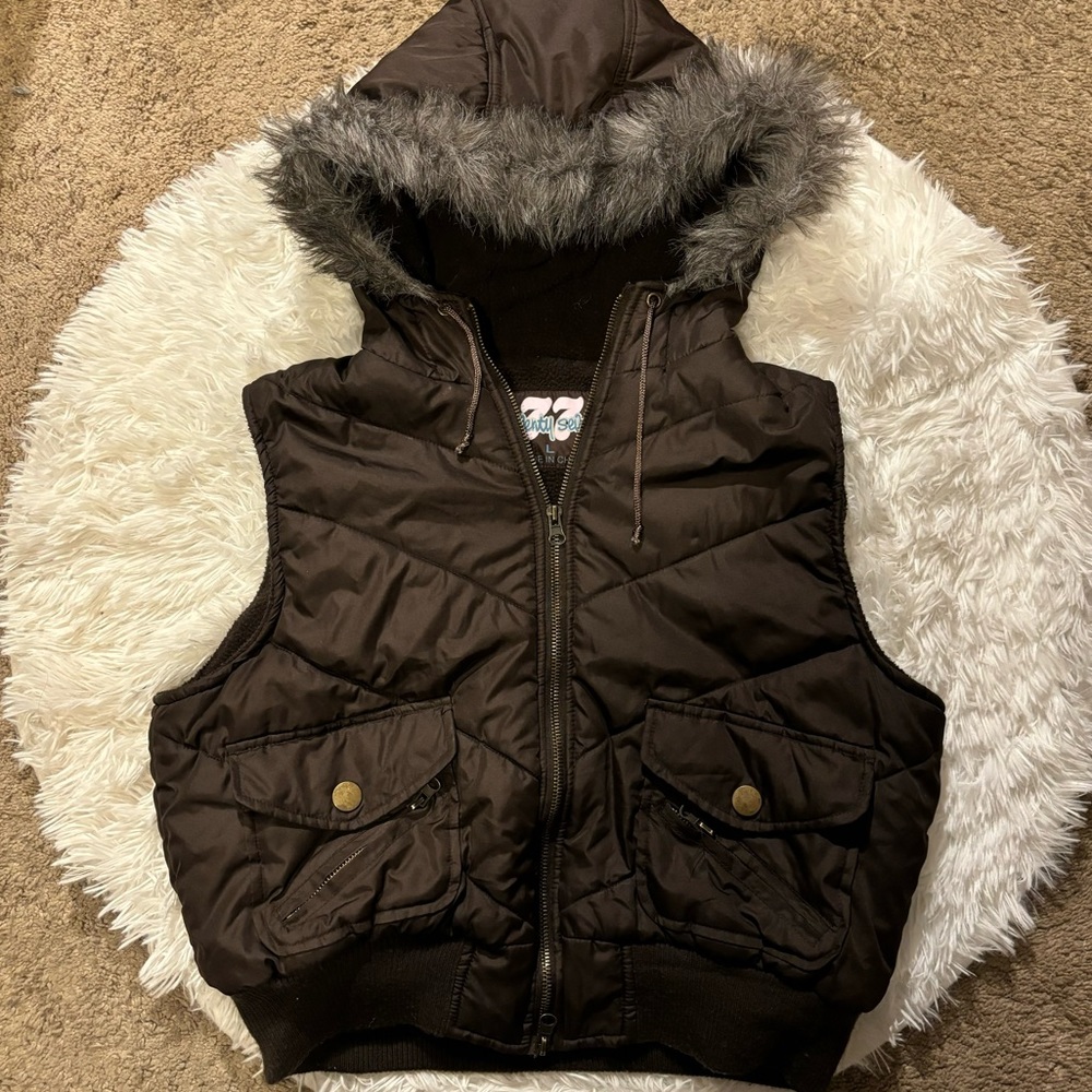 y2k brown cropped puffer vest